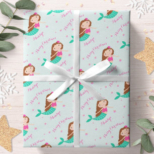 Mermaid Christmas Pink Aquamarin Personalisiert Geschenkpapier