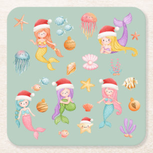 Mermaid Christmas Rechteckiger Pappuntersetzer