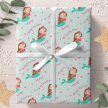 Mermaid Christmas Red Aqua Personalisiert Geschenkpapier<br><div class="desc">Dieses niedliche Weihnachtsverpackungspapier zeichnet sich durch ein Meerjungfrau- und Seesterndesign aus. Personalisieren Sie es mit einem Namen.</div>