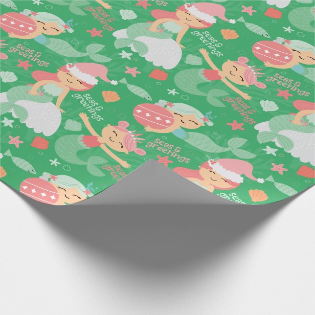 Mermaid Christmas Wrapping Paper Geschenkpapier (Ecke)