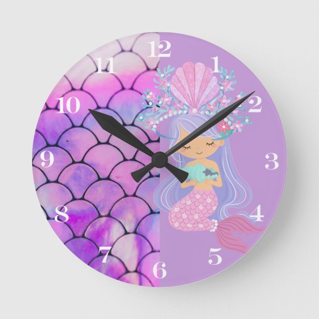 Mermaid Clock Runde Wanduhr (Vorderseite)