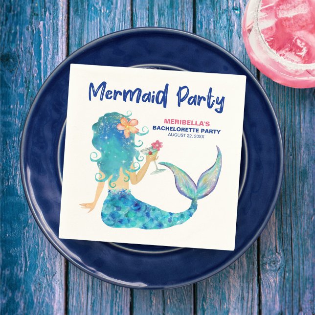 Mermaid Cocktail Minimalistisch Beach Bachelorette Serviette (Von Creator hochgeladen)