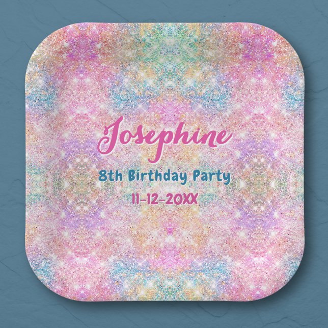 Mermaid colorful iridescent birthday custom square pappteller (Von Creator hochgeladen)