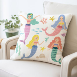 Mermaid Coussin décoratif à thème, Mignonne sous l