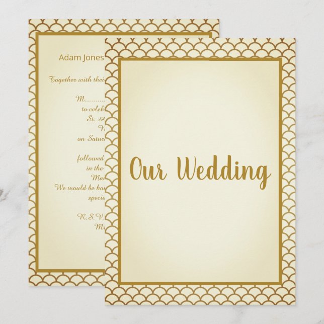 MERMAID CREAM GOLD BORDER Wedding Einladung (Vorne/Hinten)