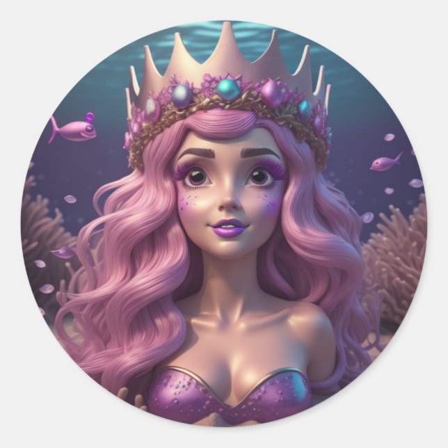 Mermaid Crown Runder Aufkleber (Vorderseite)