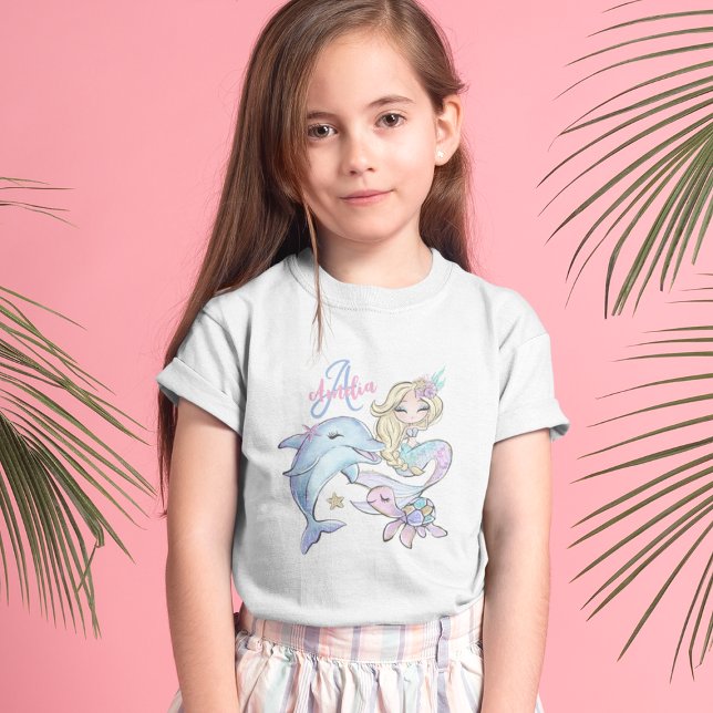 Mermaid Custom Kids Name Pink Girl T - Shirt (Mermaid Custom Kids Name Pink Girl T-Shirt
)