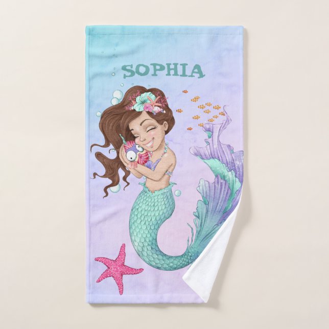 Mermaid Cute Blue Dark Coiffure Starfish Personnel (Serviette à main)