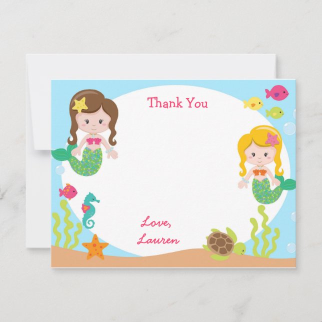 Mermaid Dankeschön Sie Merkkarten Mitteilungskarte (Vorderseite)