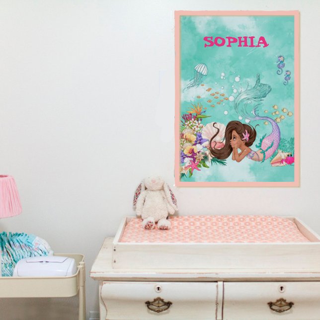 Mermaid Dark Hair Pink Starfish Niedlich Personal Poster (Von Creator hochgeladen)