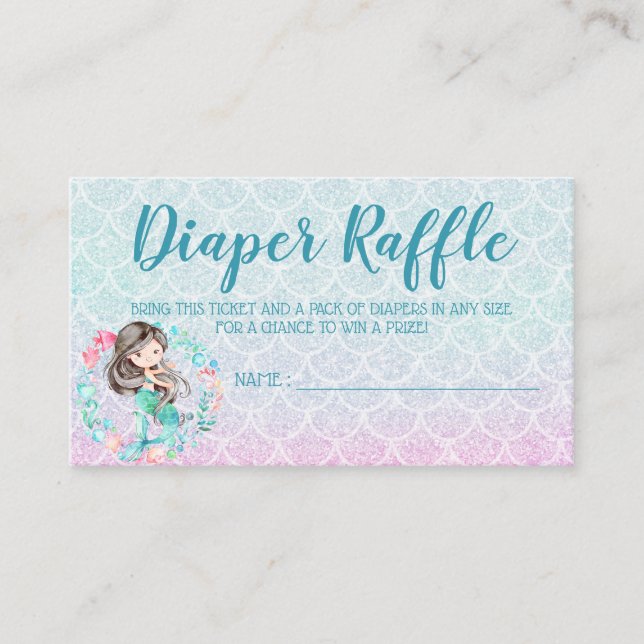 Mermaid Diaper Raffle Card Tickets für Babydusche Begleitkarte (Vorderseite)