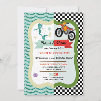 Mermaid & Dirt Bike Joint Boy Girl Birthday Einlad Einladung