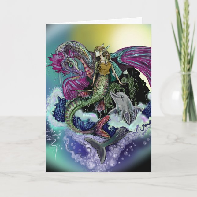 Mermaid&Dolphin~Grußkarte Karte (Vorderseite)