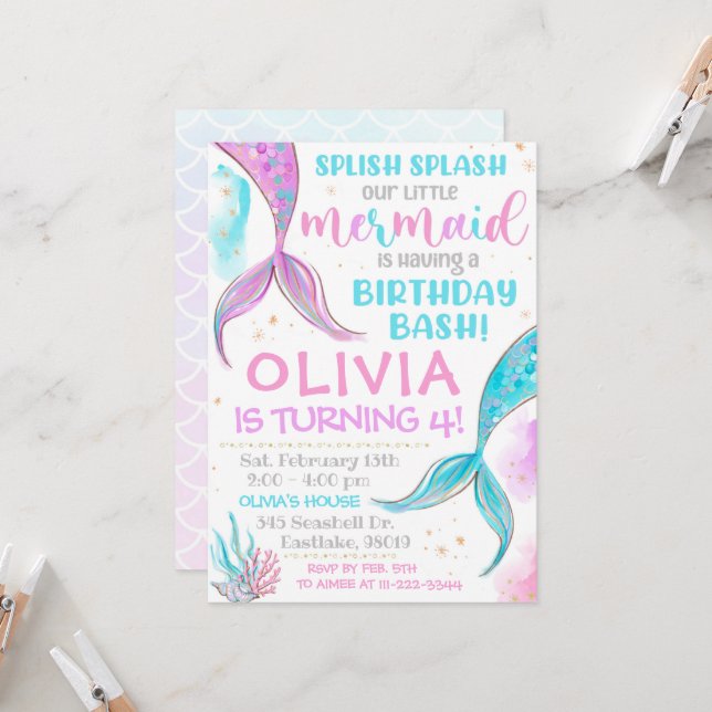 Mermaid Einladung Mermaid Birthday Einladung (Vorderseite/Rückseite Beispiel)