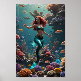 Mermaid enjoying the reef poster