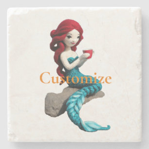 Mermaid entspannen mit Getränkedosen Thunder_Cove Steinuntersetzer