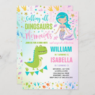 Mermaid Et Dinosaur Invitation Magique