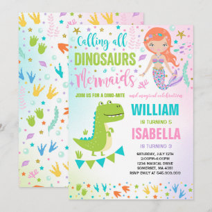 Mermaid Et Dinosaure Anniversaire Invitation Magiq