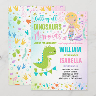 Mermaid Et Dinosaure Anniversaire Invitation Magiq