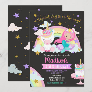 Mermaid et Unicorn Invitation magique d'anniversai