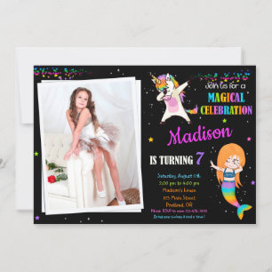 Mermaid et Unicorne invitation anniversaire Dabbin