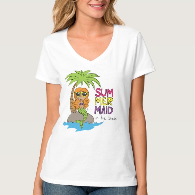 Mermaid été mignonne T-shirt blanc col V féminin (Devant)