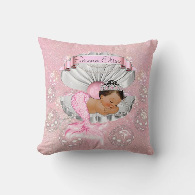 Mermaid Ethnic Baby Girl Pink Muschel Pearls Kissen (Vorderseite)