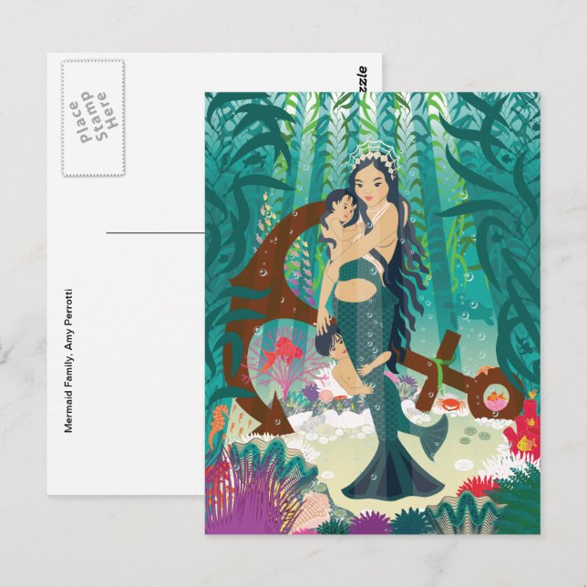 Mermaid Family Postcard Postkarte (Vorne/Hinten)