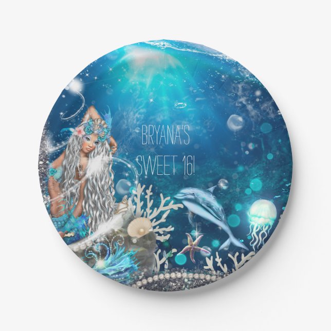 Mermaid Fantasy Blonde Enchande Beach Party Pappteller (Vorderseite)