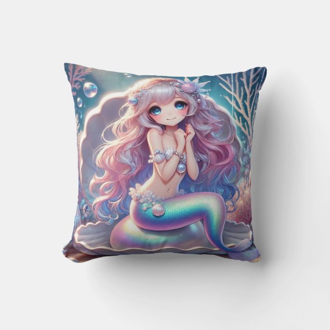 Mermaid Fantasy Square Pillow Kissen (Vorderseite)