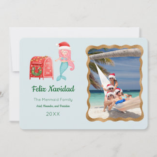 Mermaid Feliz Navidad Foto Grußkarte Einladung