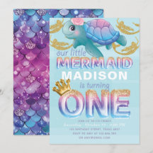 Mermaid First Birthday Pink Blue Gold Glitzer