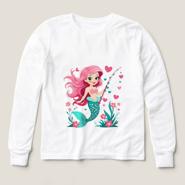 Mermaid Fishing Fun – Kids’ Long Sleeve Tee (Design Vorderseite)