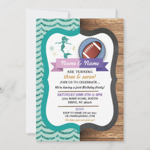 Mermaid & Football Joint Boy Girl Birthday Invites Einladung