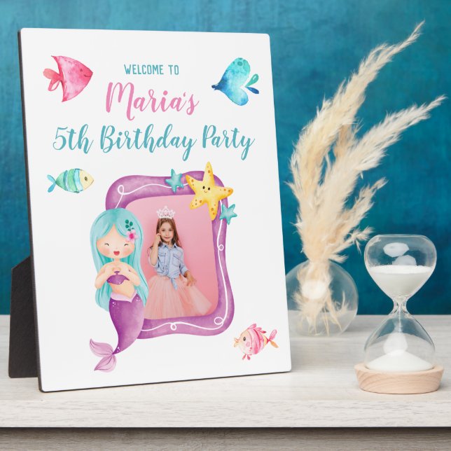 Mermaid Foto Birthday Party Begrüßungszeichen Fotoplatte (Seite)