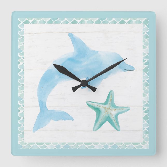 Mermaid Friends VIII Quadratische Wanduhr (Vorderseite)