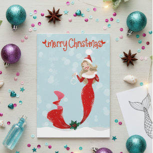 Mermaid Frohe Weihnachtsblasen Feiertagskarte