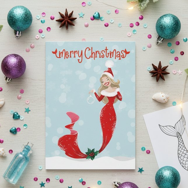 Mermaid Frohe Weihnachtsblasen Feiertagskarte (Von Creator hochgeladen)