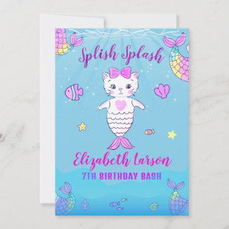 Mermaid Funny Kitty Purr Haushaltshilfe Pool Party Einladung