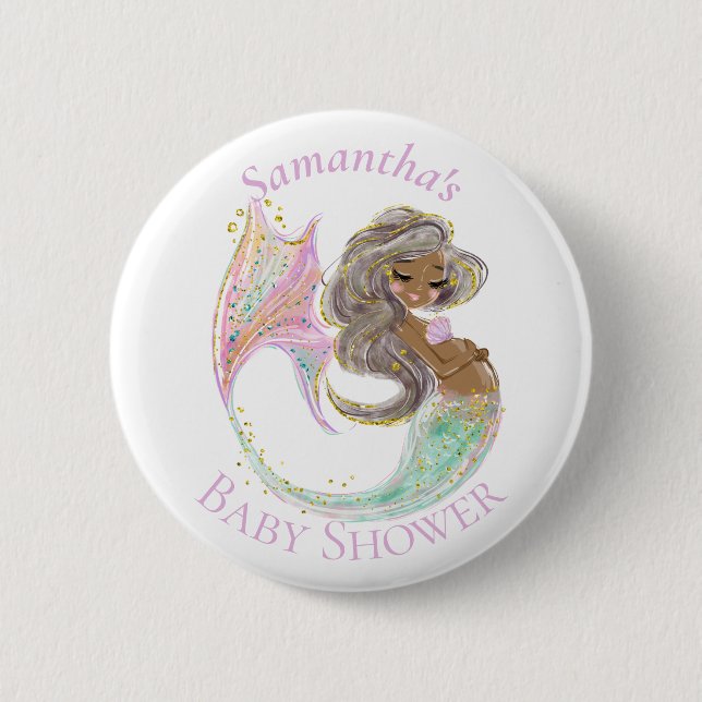 Mermaid Future Mama Babydusche. Unter dem Meer. Button (Vorderseite)