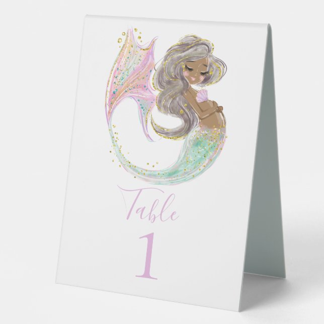 Mermaid Future Mama Babydusche. Unter dem Meer. Ta Tischaufsteller (Vorderseite)