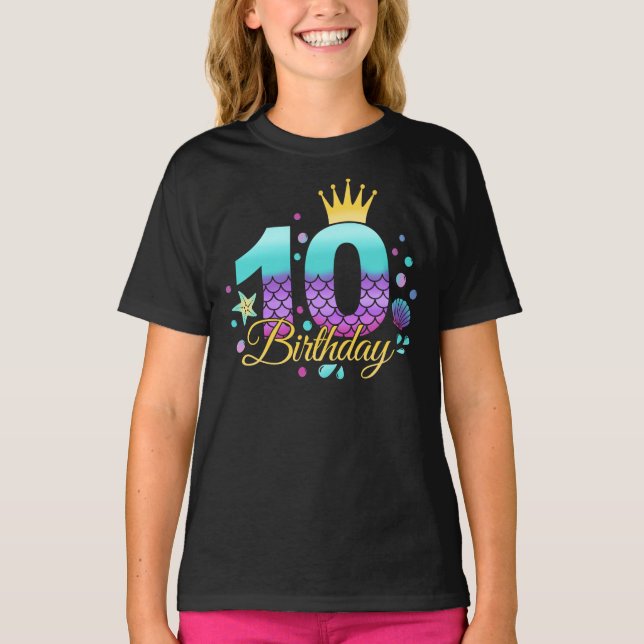 Mermaid Geburtstag 10. Geburtstag T-Shirt (Vorderseite)
