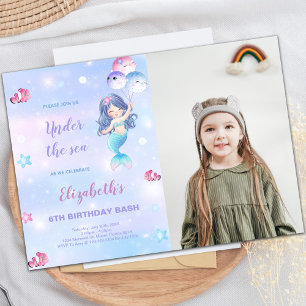 Mermaid Geburtstag Einladung mit Foto
