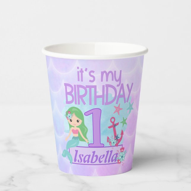 Mermaid Geburtstagspapier-Cups Pappbecher (Links)