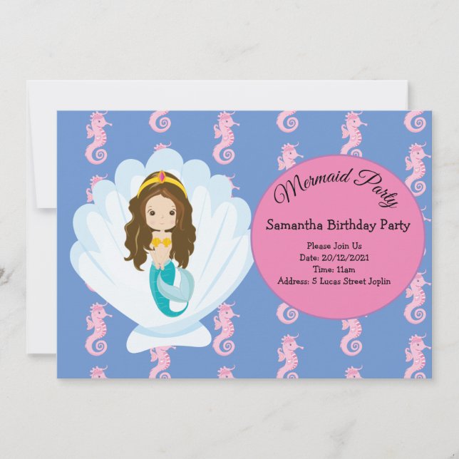 Mermaid Gelb Geburtstagsparty Einladung (Vorderseite)