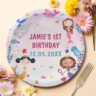 Mermaid Girl 1. Geburtstag Party Pappteller