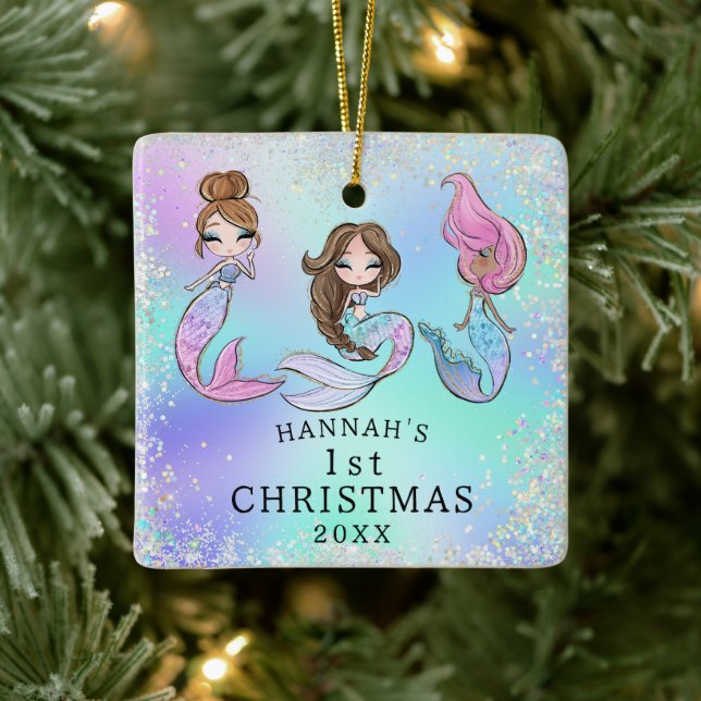 Mermaid Girl 1. Weihnachten Keramikornament (Baum)
