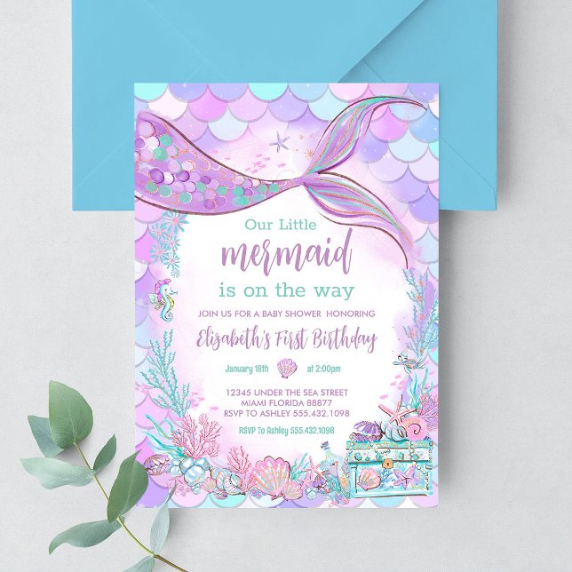Mermaid Girl Baby Dusche Einladung (Von Creator hochgeladen)