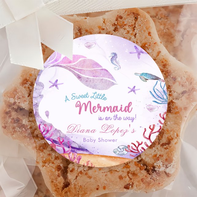 Mermaid Girl Baby Duschkabine Party Runder Aufkleber (Von Creator hochgeladen)