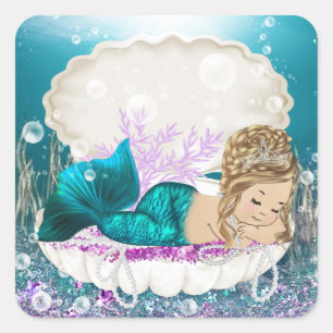 Mermaid Girl Baby Shower Stickers